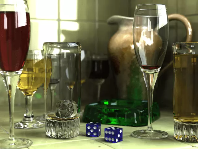 Démo du Raytracing avec des verres et d'autres objets réfléchissants